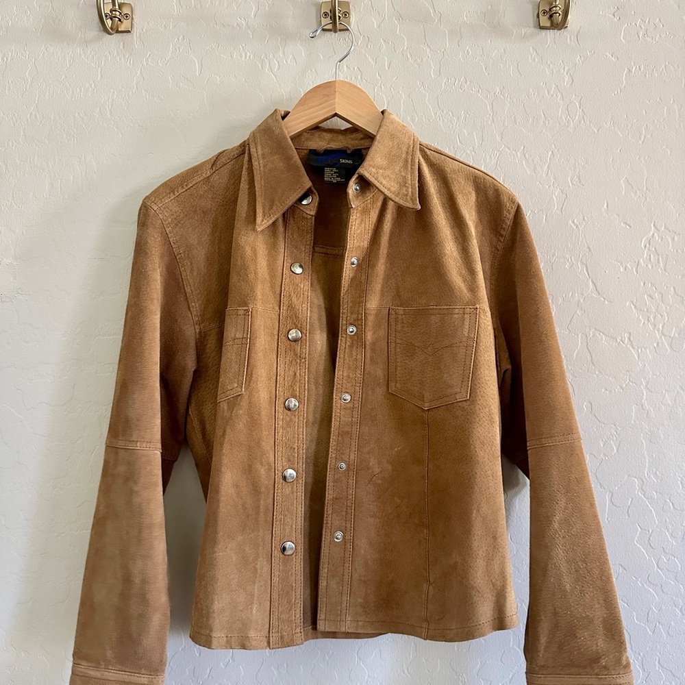 Jou Jou Skins Tan Suede Shirt Jacket Vintage 90’s